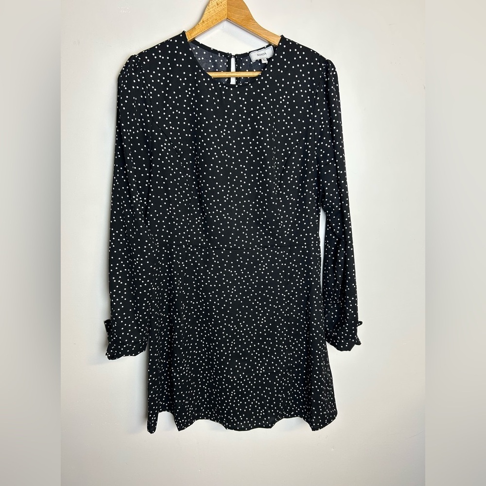 Rihoas‎ Black Polka Dot Mini Dress Size L Shiffon Lightweight Summer Chic